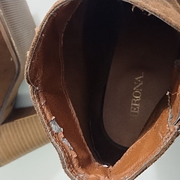 Merona Faux Chocolate Suede Ankle Boots Block Heel 8.5 Side Zip - Picture 9 of 15